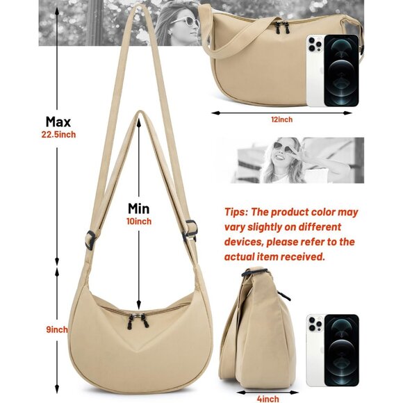 Women Khaki Imported Polyester Crossbody Lightweight Crescent Trendy Sling Bag - Picture 3 of 7